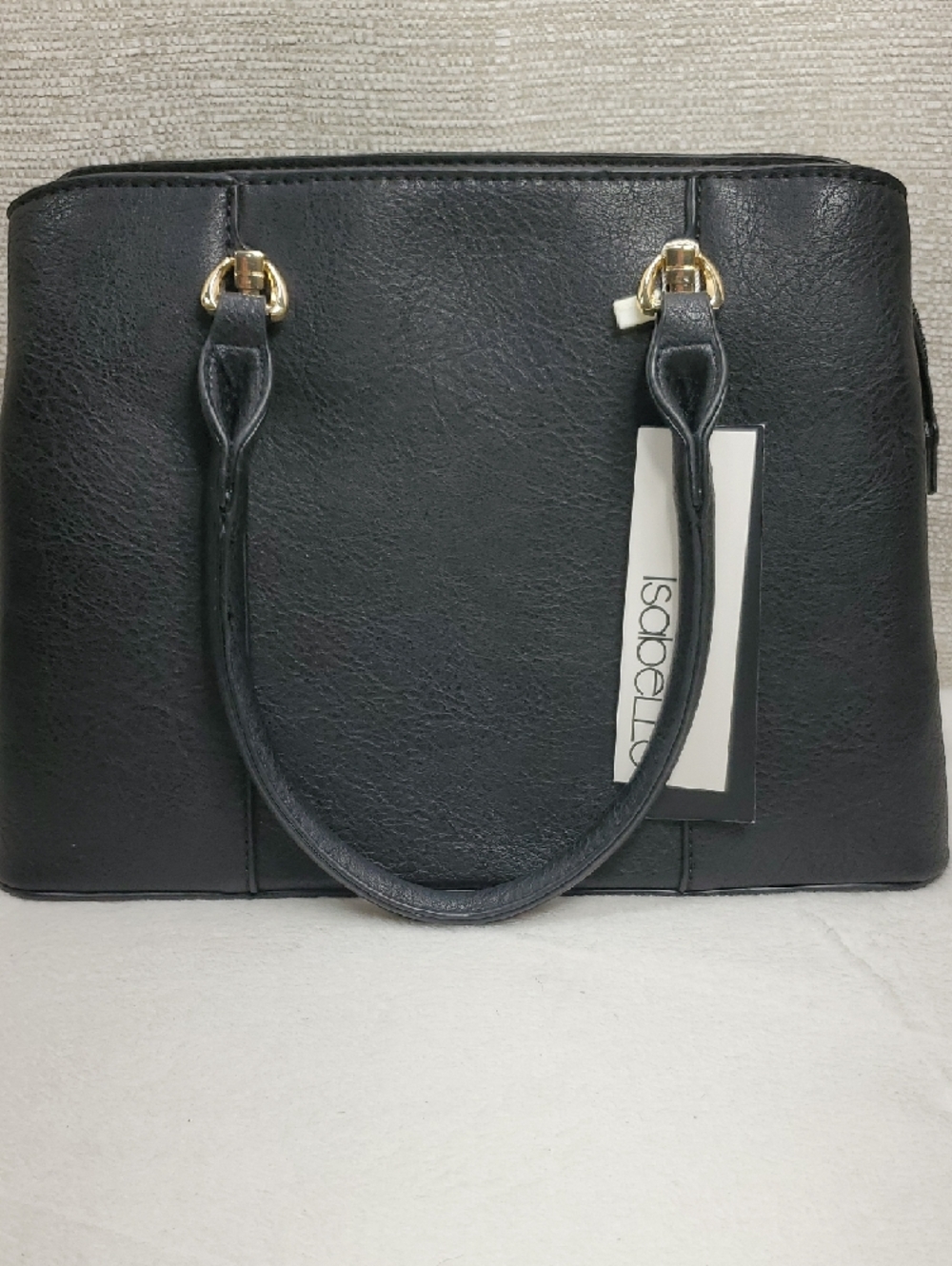Isabella Leather Double Handled Black Satchel Handbag NWT - Picture 2 of 11